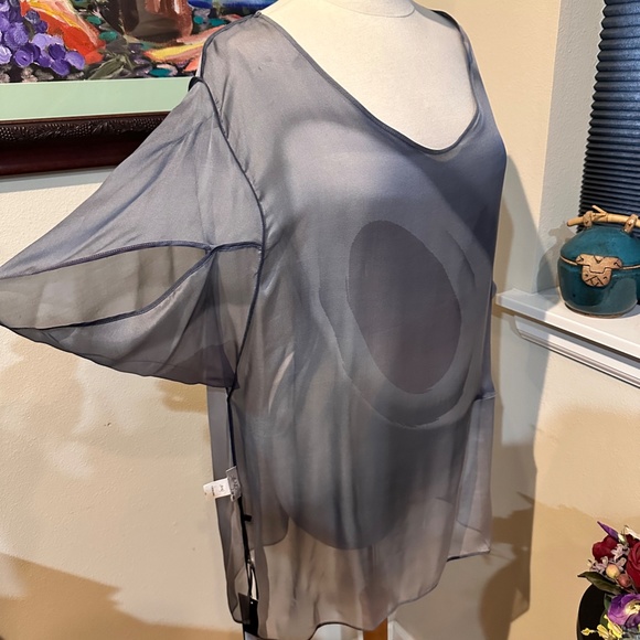 Sheer Chiffon Hand Painted Tunic/Blouse - a Work of ART by BNQ - SZ 38-40 - Picture 3 of 12